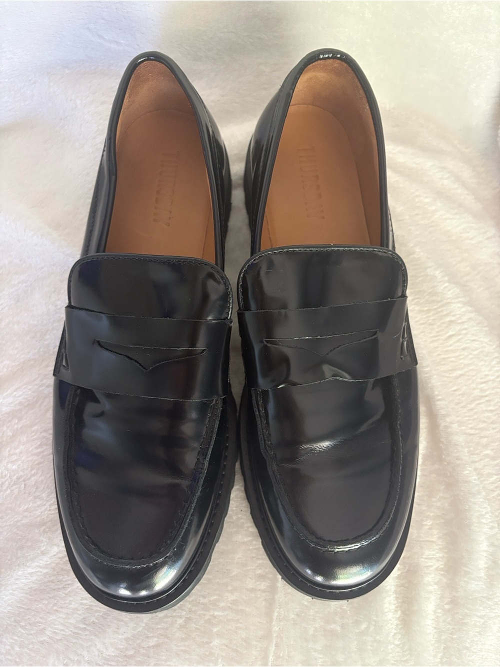 THURSDAY Women’s Black Lug Sole Platform Penny Loafers - Picture 3 of 8